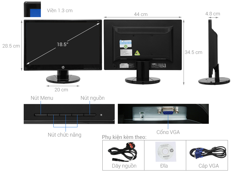 Monitor, LCD hp, 19ka, 18.5 inch, wide, HD